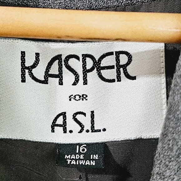 Vintage Kasper A.S.L. Womens Wool Blazer Sz 16 Chain Detail Gray & Black《907》J - Picture 9 of 9